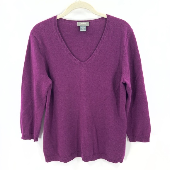 Neiman Marcus Cashmere Sweater Womens Size XL Purple 3/4 Sleeve V-Neck Pullover - Picture 7 of 7